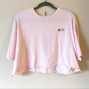 Pacsun• mushroom embroidered pink cropped T-shirt